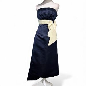 Bill Levkoff Strapless Dress in Deep Blue with Light Cream Bow Sz 10